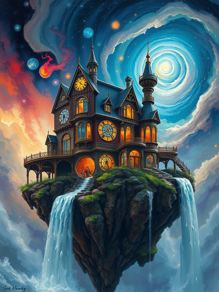 Steampunk Victorian Mansion on Floating Island