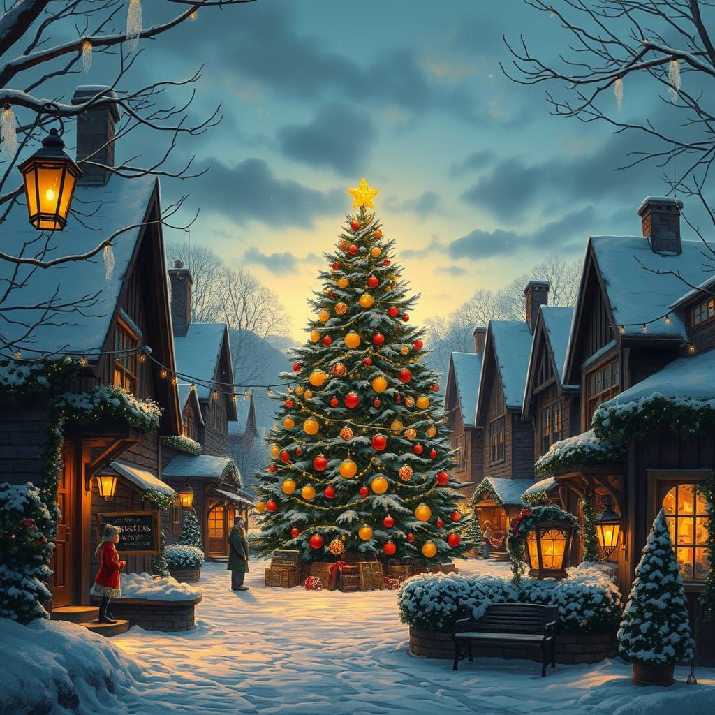 Surreal Americana Christmas Scene at Dusk