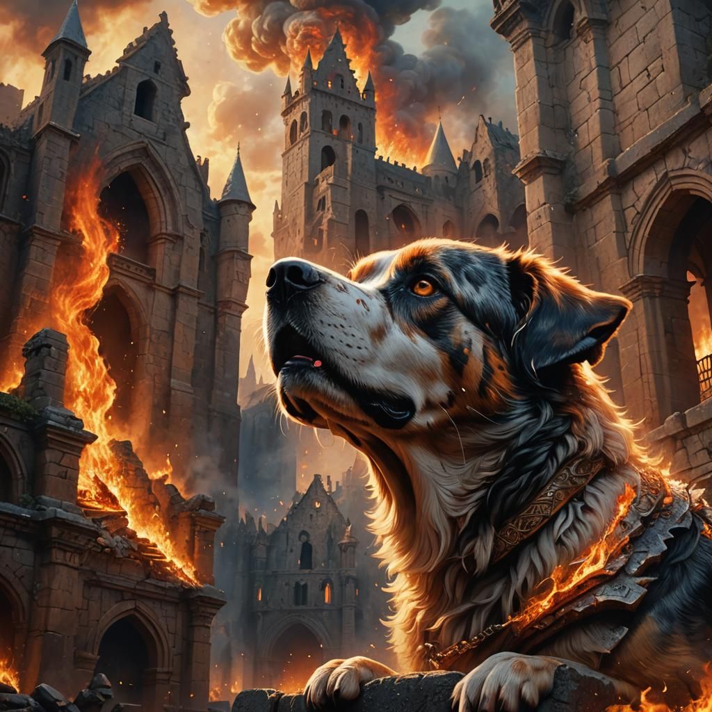 Fiery Dog in Medieval Ruins