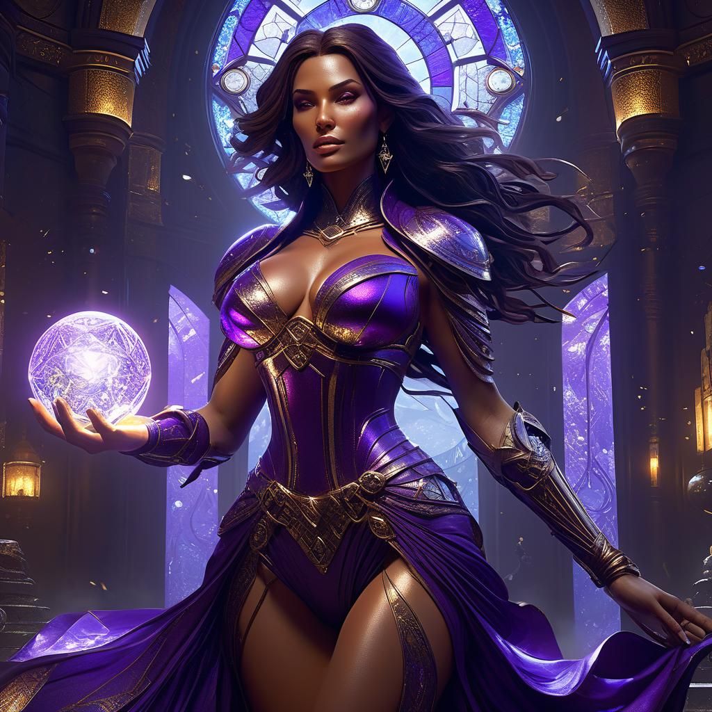 A beautiful brunette stacked bombshell fantasy woman in touc...