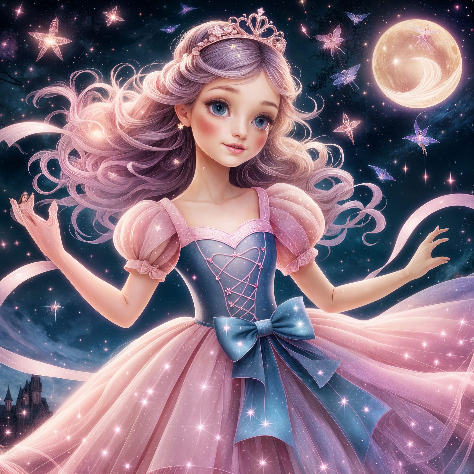 Pretty Pink Princess with Bow in Fantasy Art