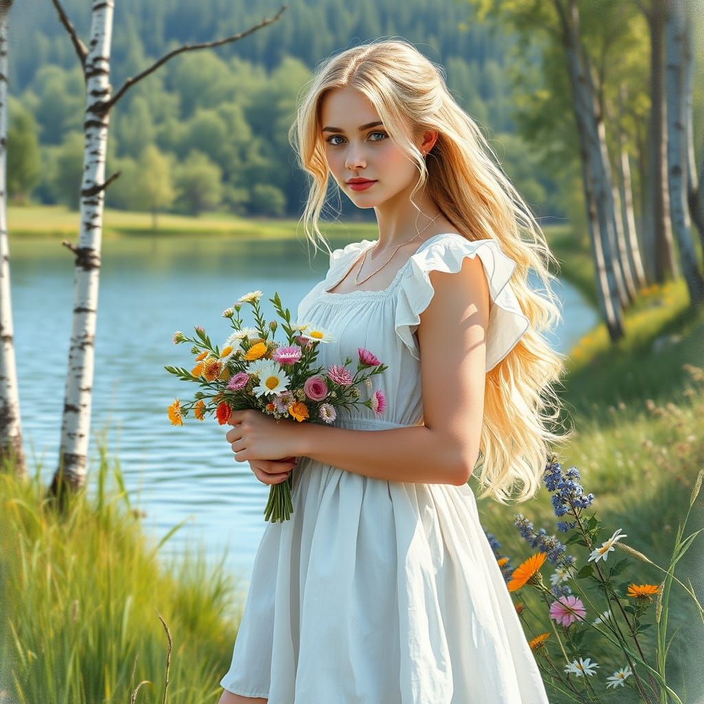 Slavic Woman in Meadow, Vicente Redondo Style