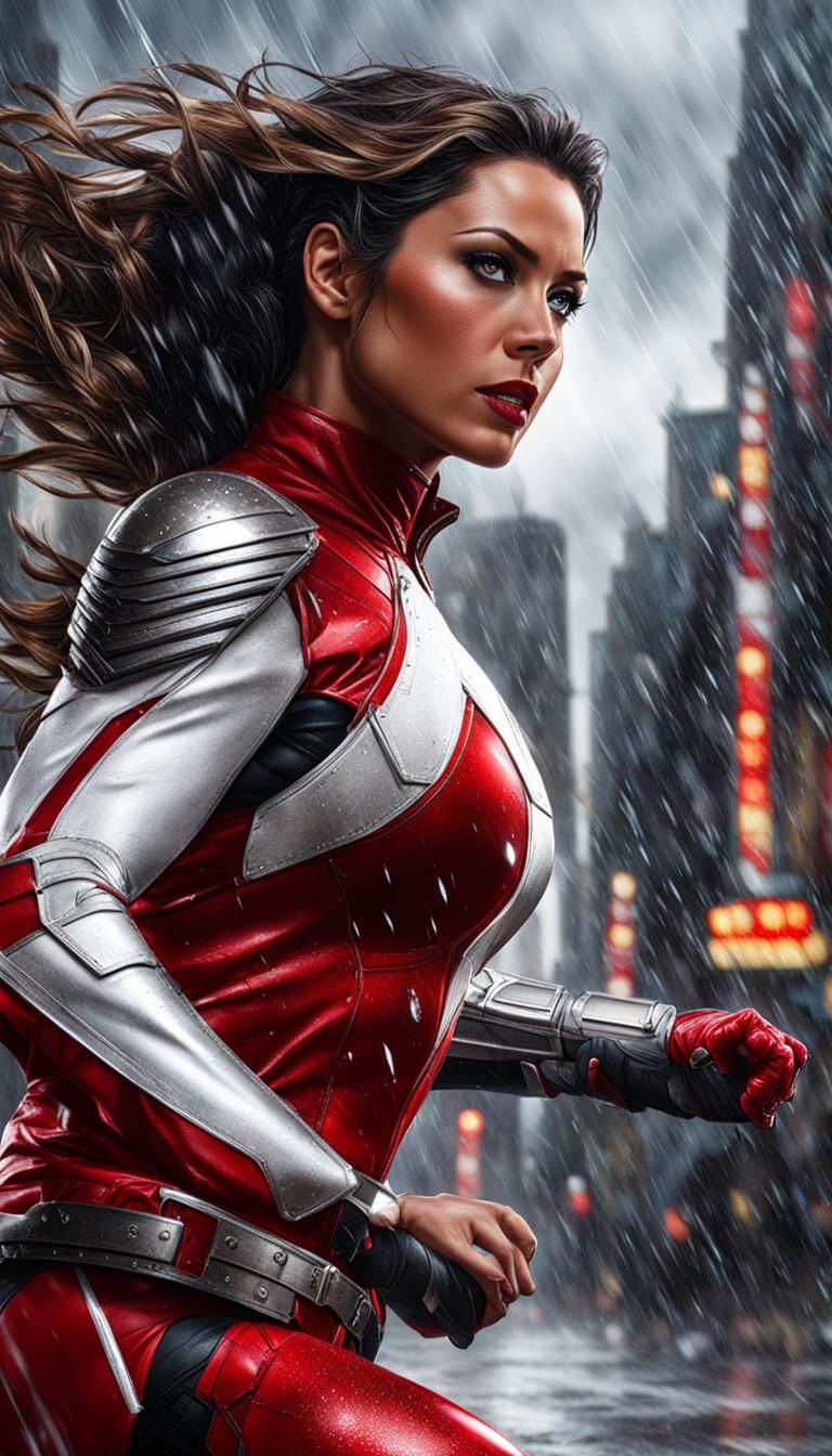 Peruvian Superhero in Rain, Marvel-Style Comic Book Cover