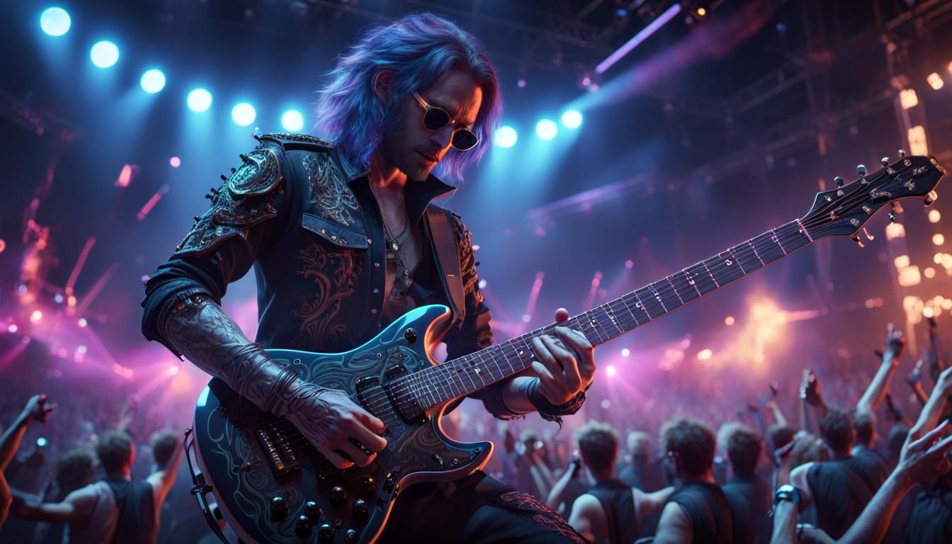 Metal Concert Guitar Solo in Full Spectrum Lights