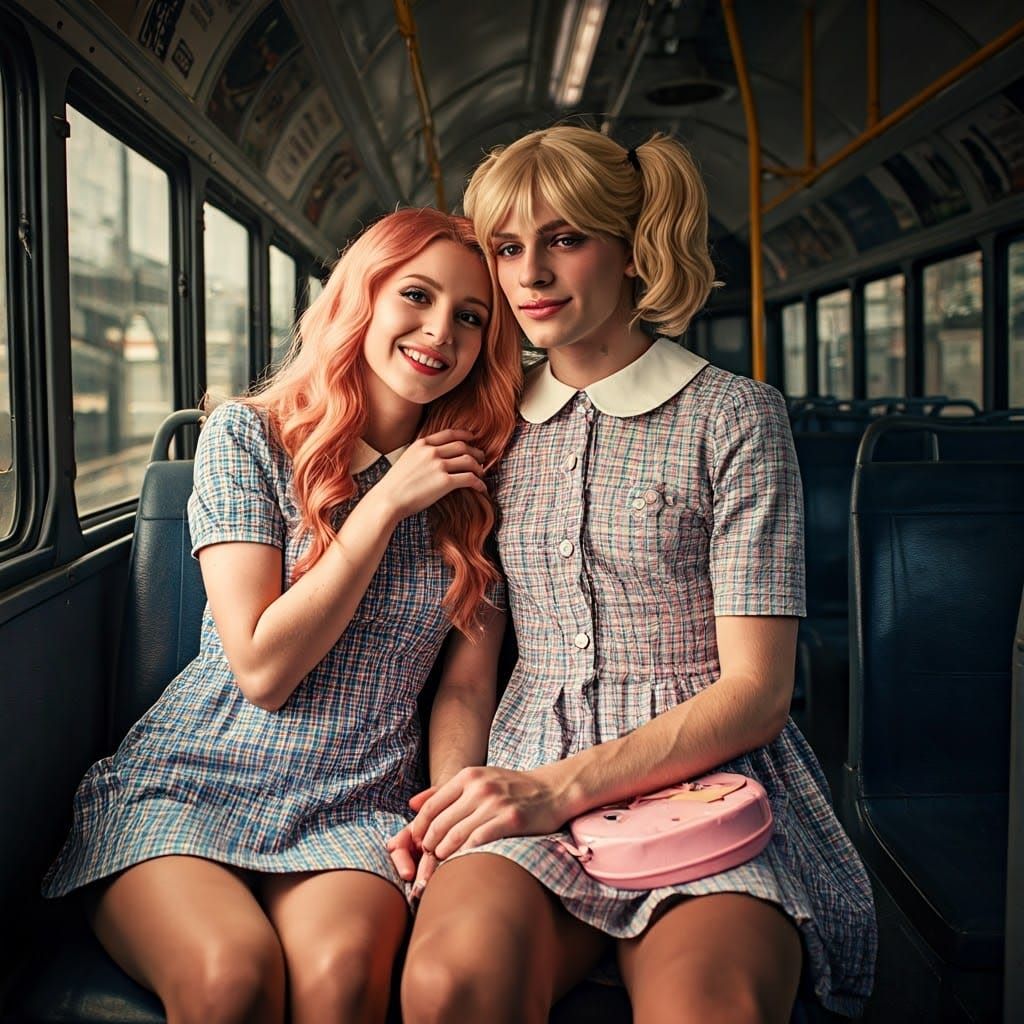 Joyful Friends on a Bus Ride in Cinematic Style
