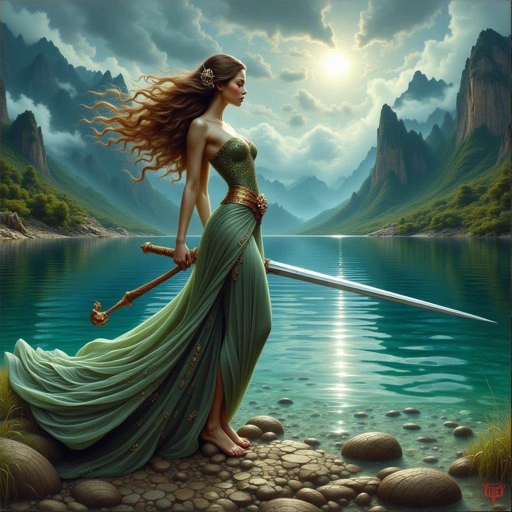 Mystical Lake Lady with Sword Digital Art