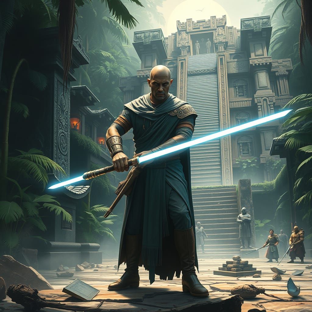 Mayan Jedi Master in Cosmic Jungle Realm