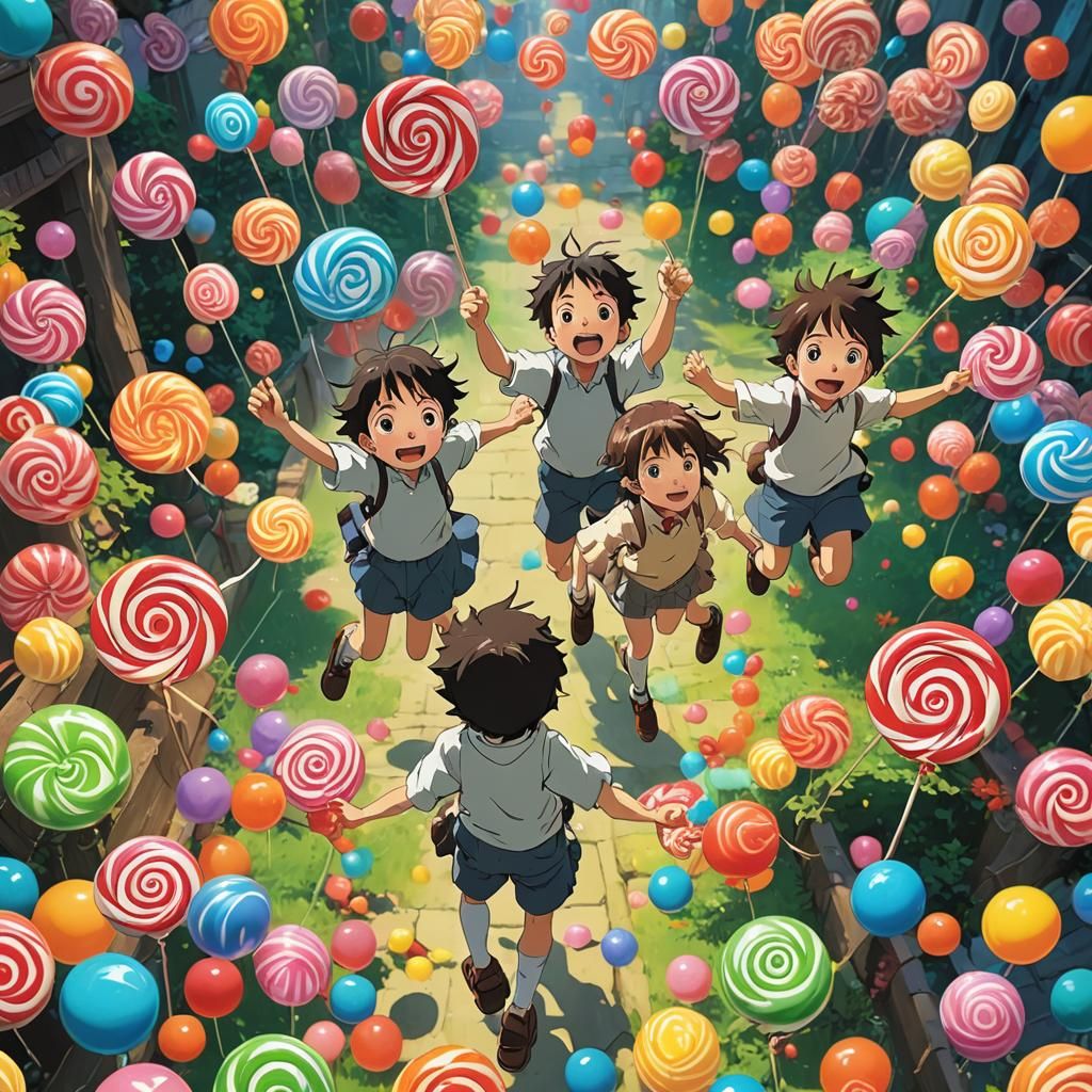 Kids Discover a Candy Land in Anime Style