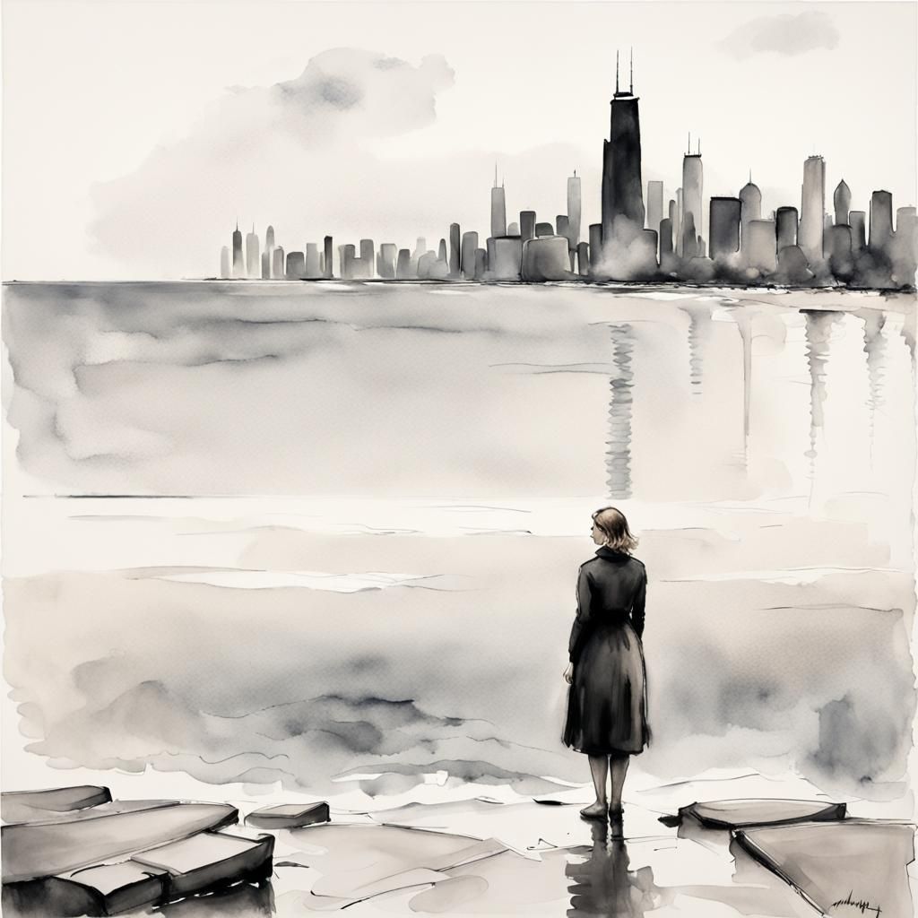 Chicago Skyline: Black and White Watercolor
