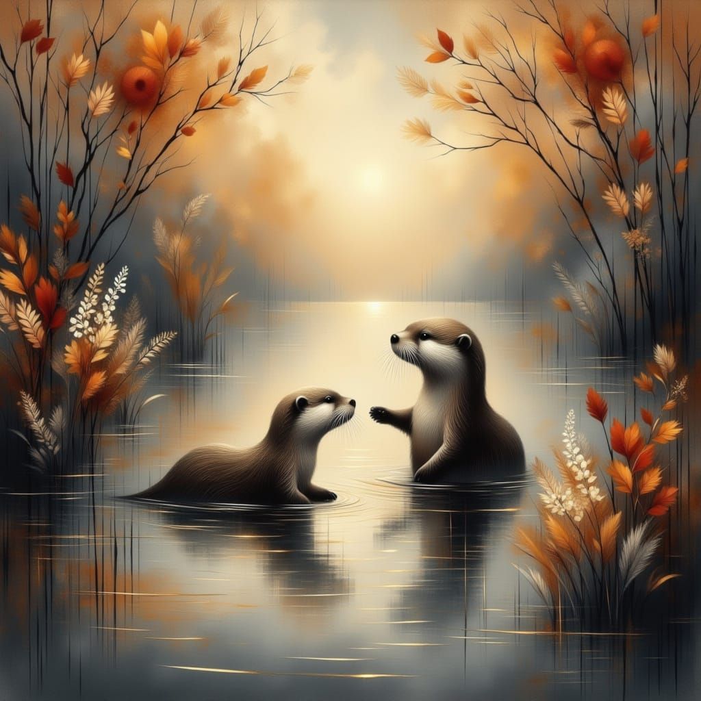 Whimsical Otter Family Picnic in a Vibrant Water World