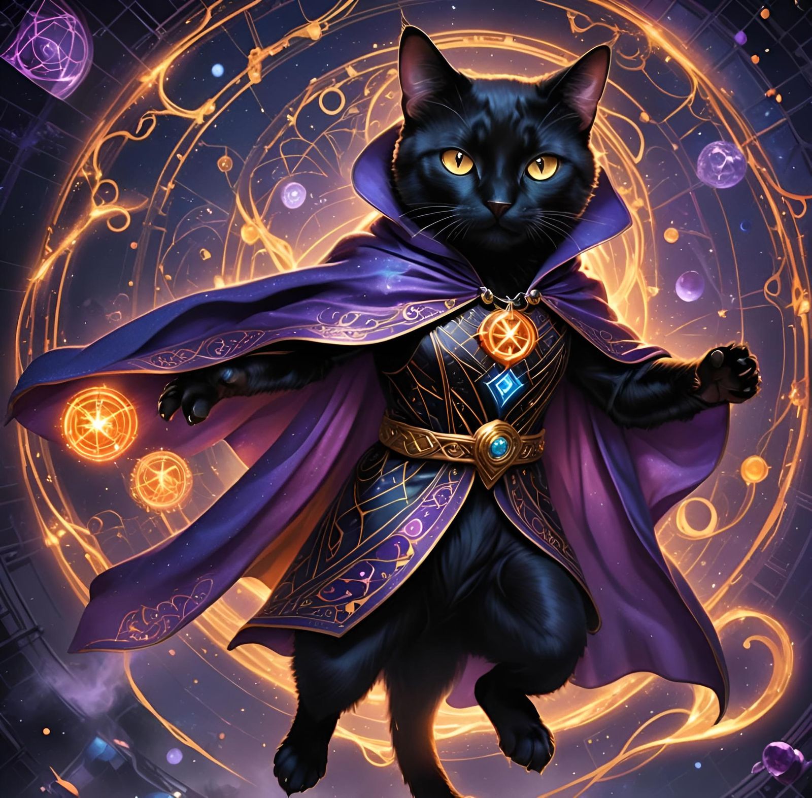 Holographic Cat Sorcerer Before Magic Portals