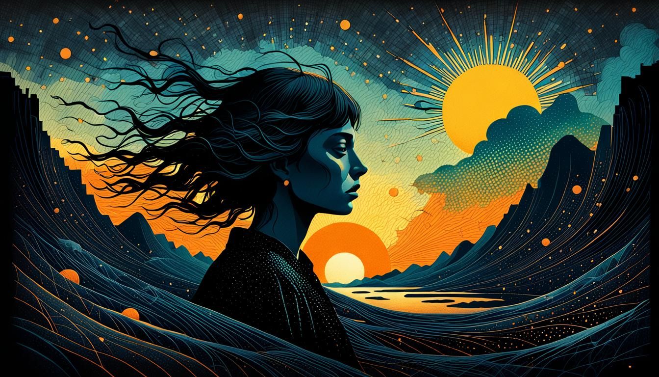 Halftone Sun Editorial Illustration in Mixed Media Collage