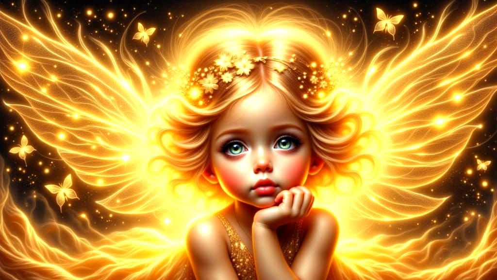 Radiant Baby Angel in Gold and White Light