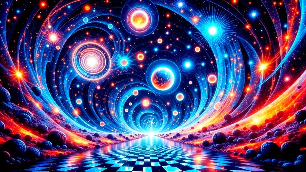 Surreal Gingham Galaxy in Vibrant Colors