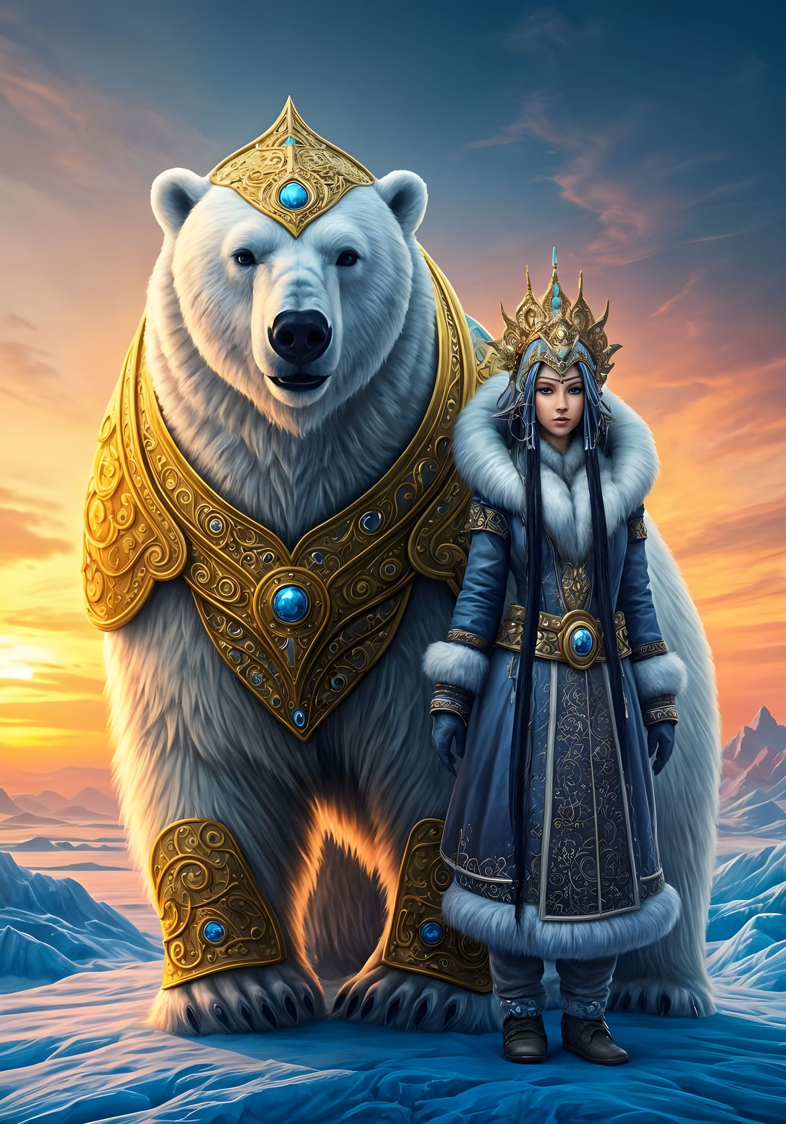 Eskimo Princess and Armored Polar Bear Guardian