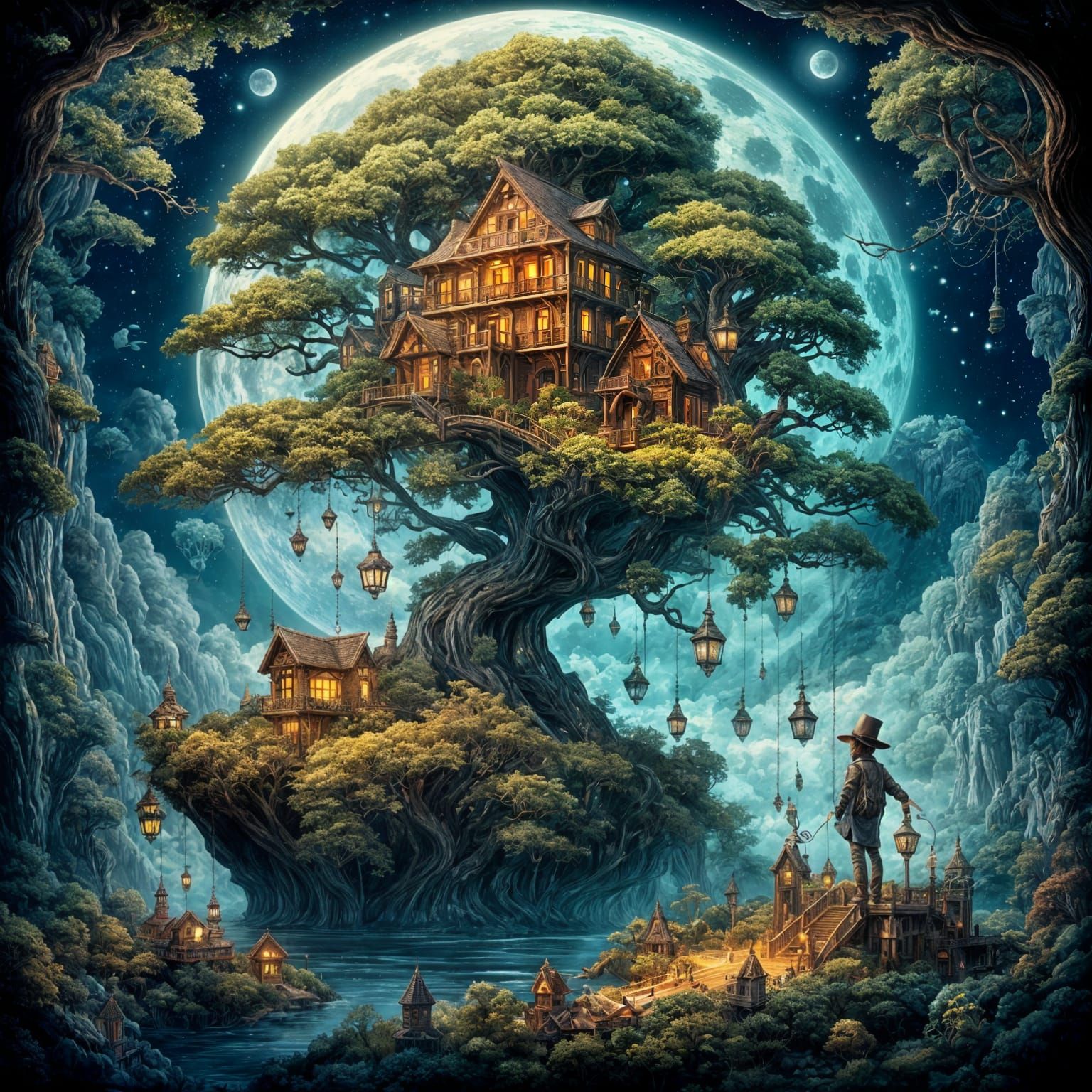 Dreamlike Clockpunk Village in Crystal Bonsai