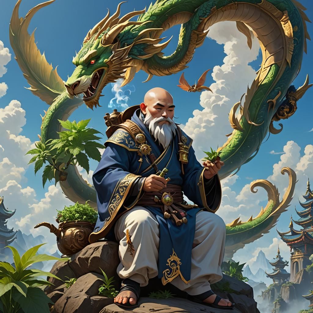 Pandaren Monk Smoking on Windserpent: 3D Anime Art