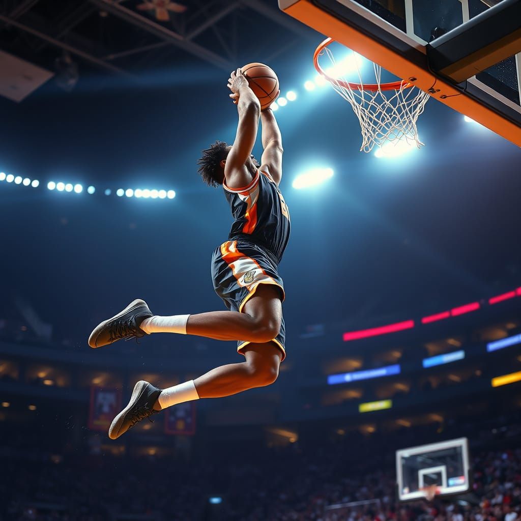 Basketball Player Slam Dunk in Digital Art Style