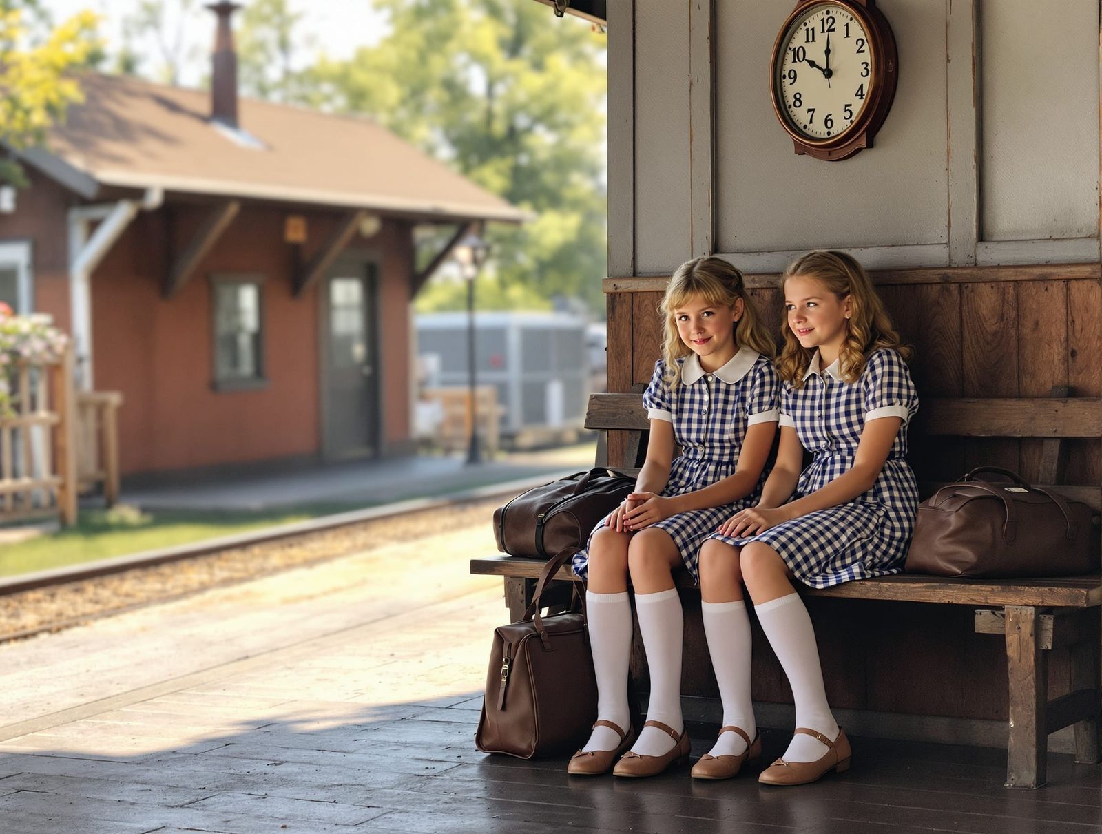 Schoolgirls Awaiting Train: Nostalgic Impressionistic Scene