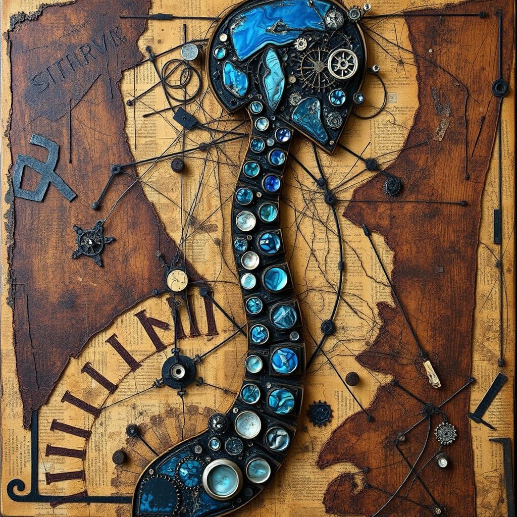 Abstract Surrealist Maze in Burnt Blue Abalone and Padauk