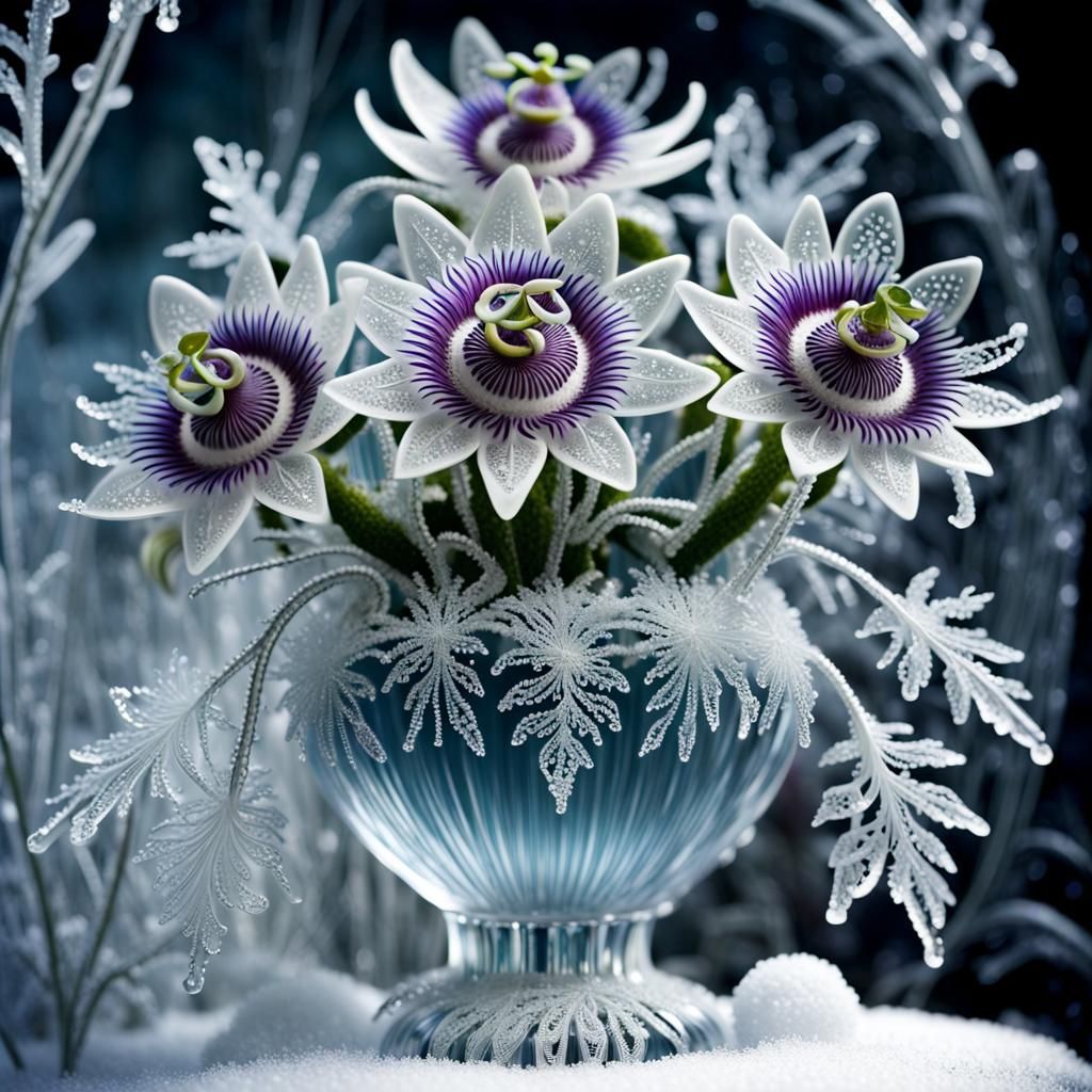 Icy Passionflowers in Starry Atmosphere