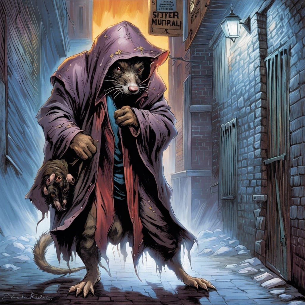 Hooded Mutant Scowls in Dark Alley: Comic Book Art