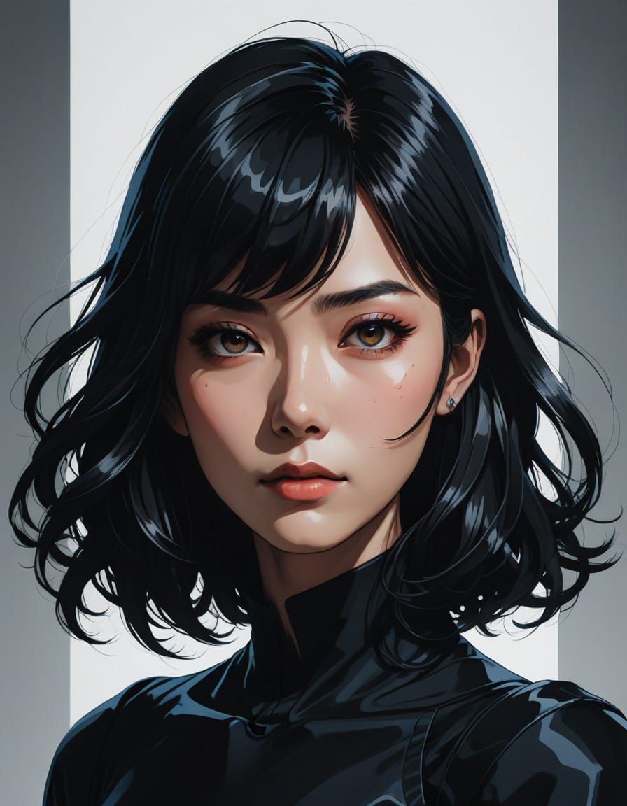 Ethereal Anime-Inspired Woman in High-Contrast Silhouette