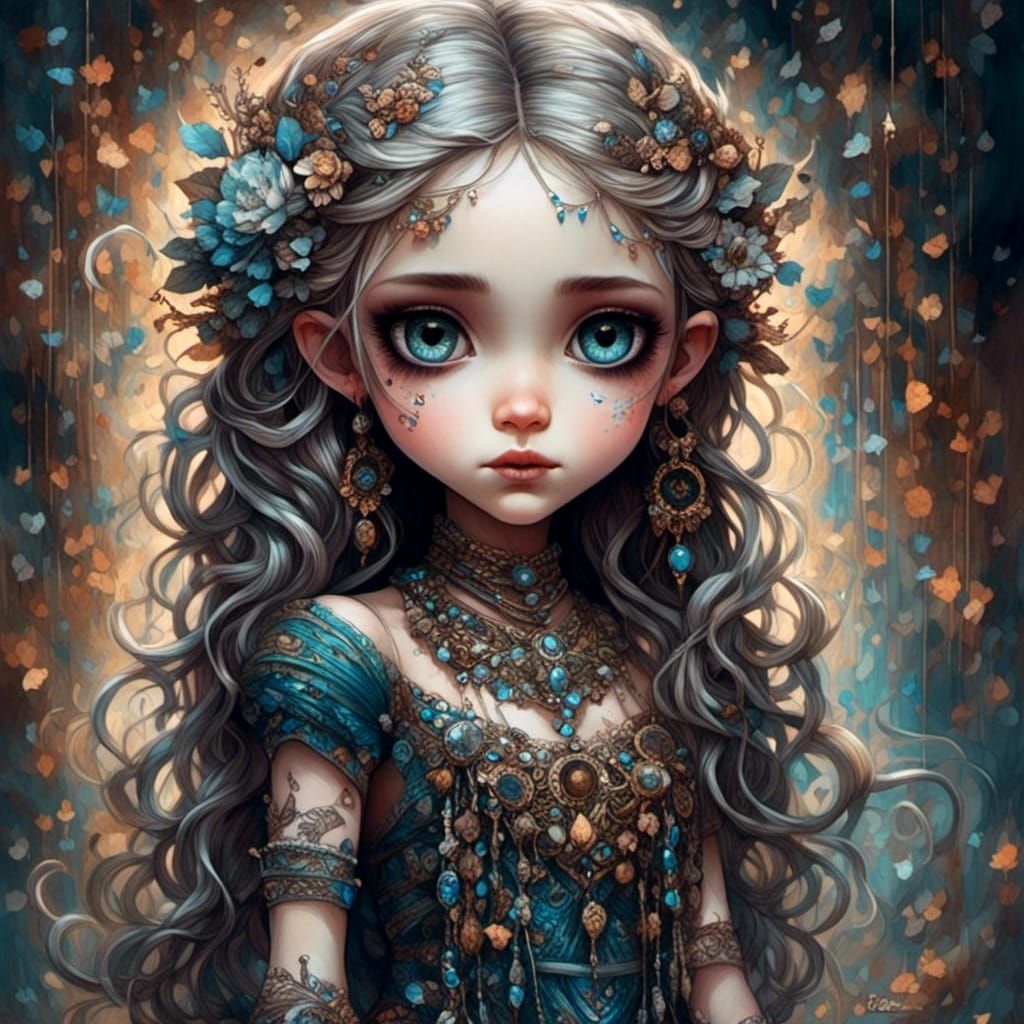 Chibi Woman Portrait with Braids in Surreal Style