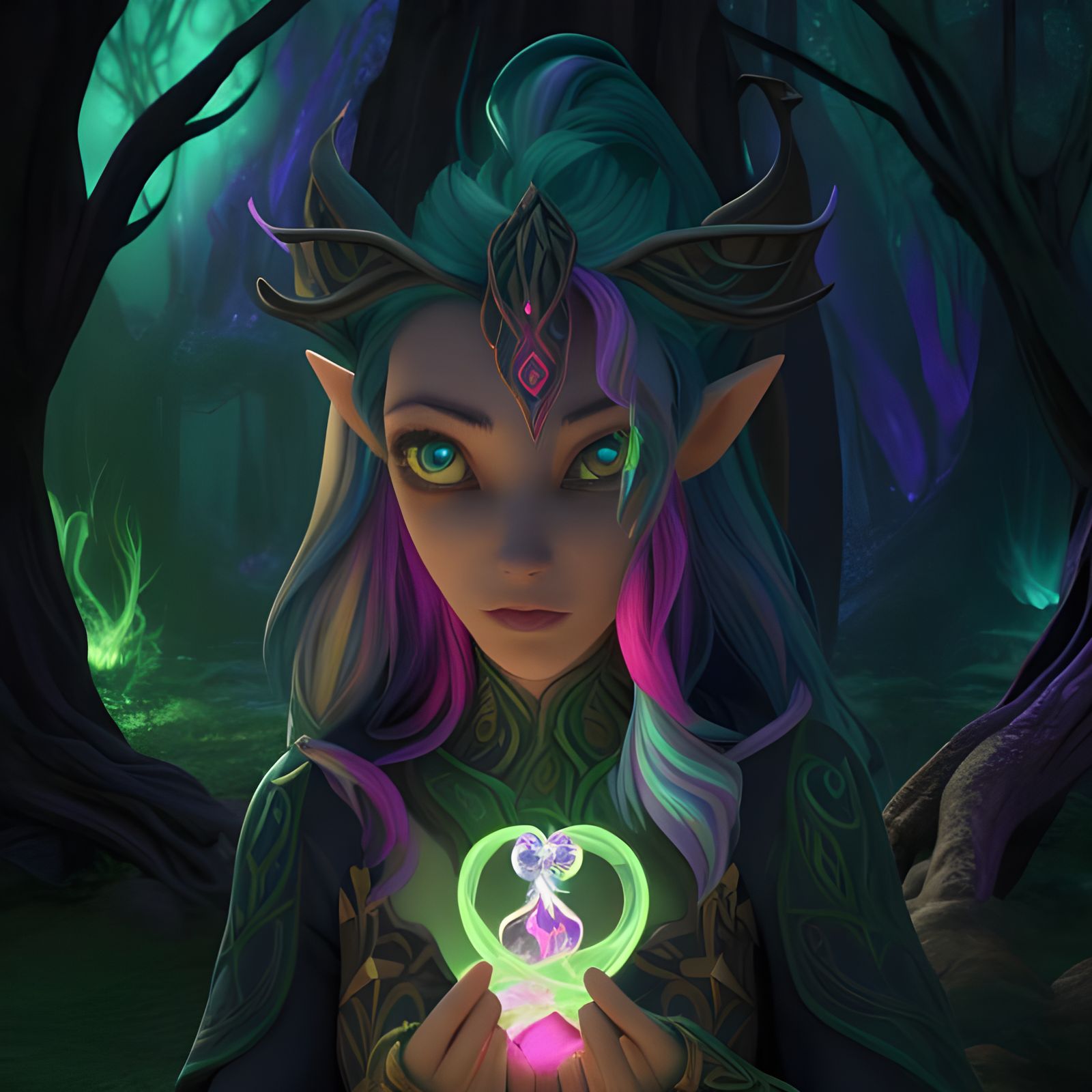 Enchanted Elemental Elf Portrait in High-Fantasy Style