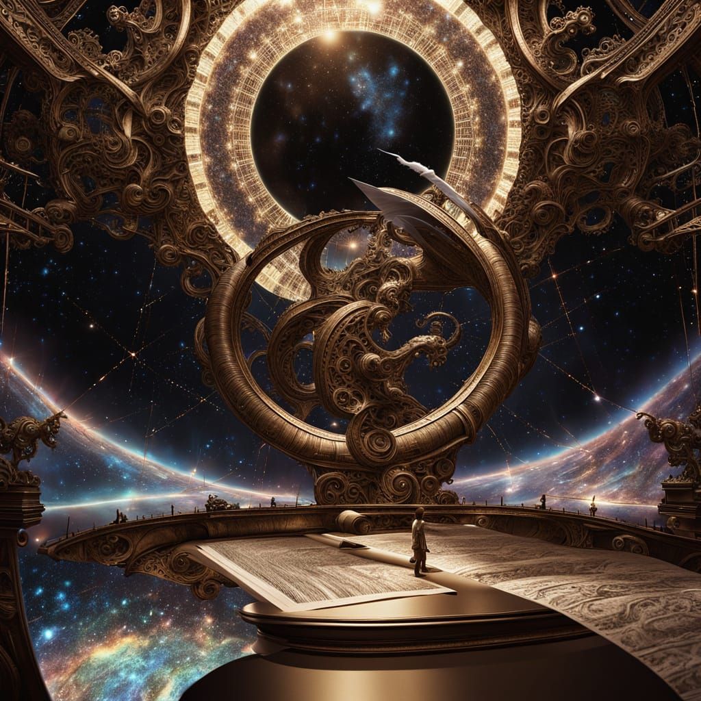 Steampunk Automaton Writes Celestial Map in Cosmic Noir Styl...