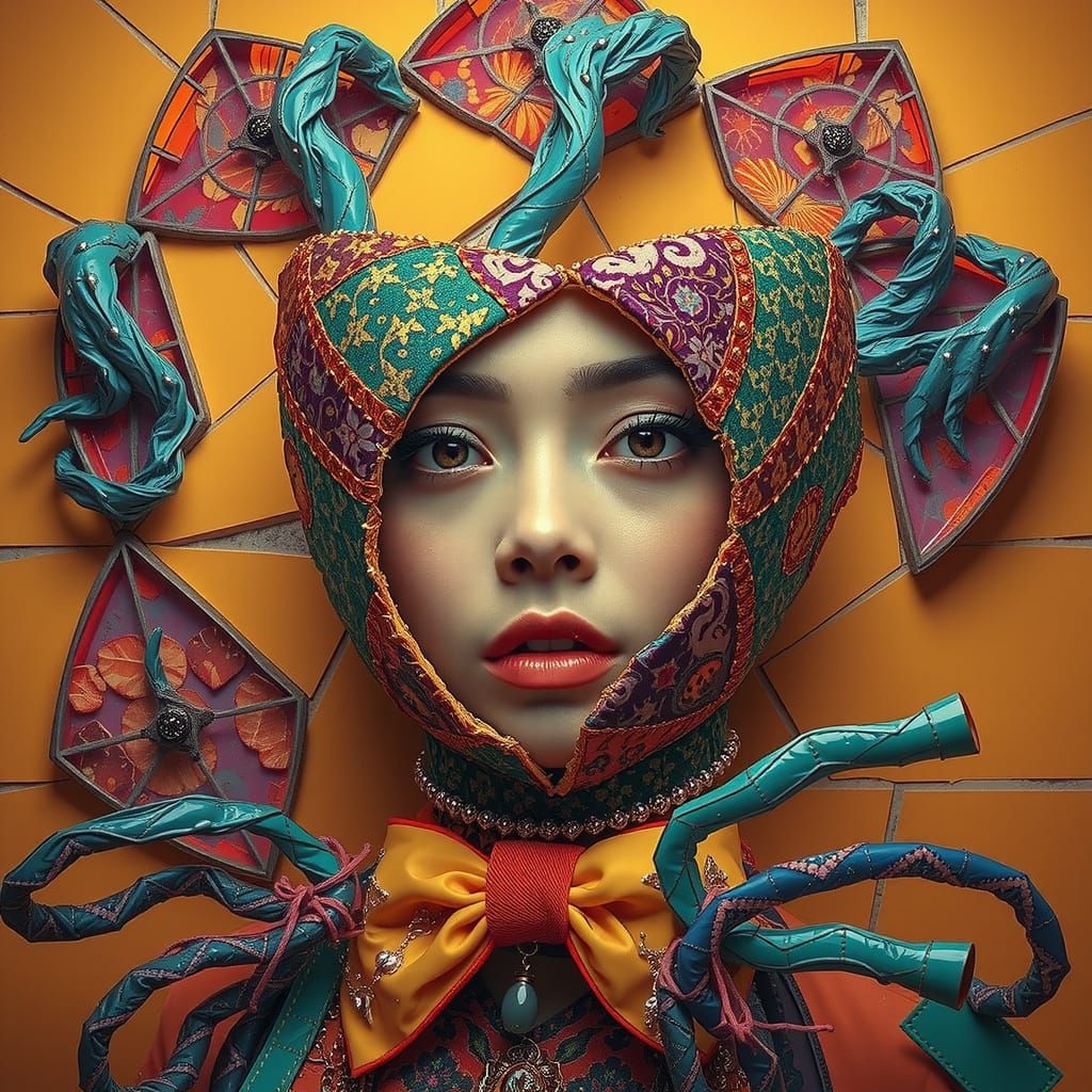 Flamboyant Woman in Clashing Patterns, Complex Illusion