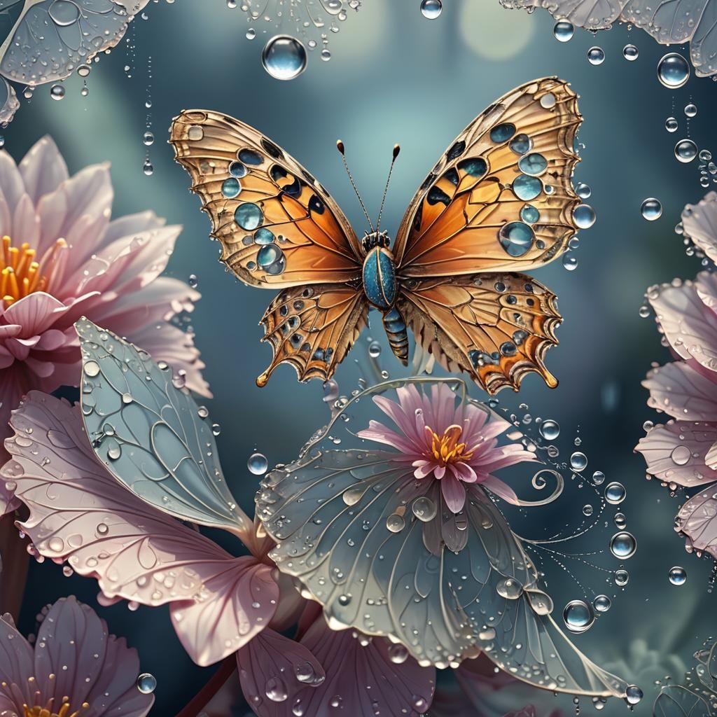 Butterfly on Lotus Flower in Macro Photography