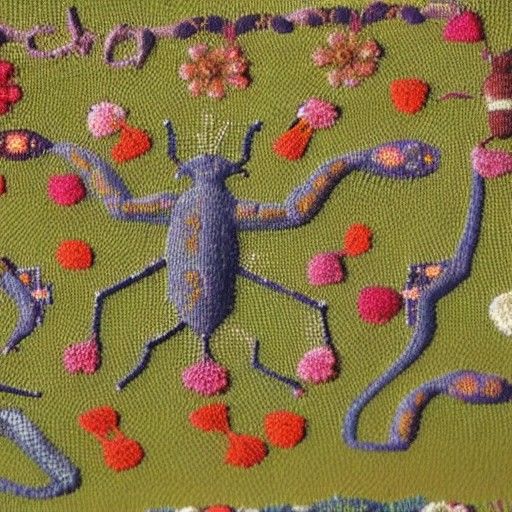 Ant Colony in Flower Field: Medieval Tapestry