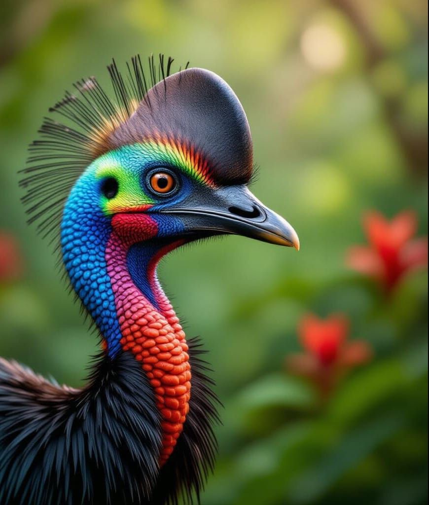 Hyperrealistic Cassowary Portrait in Vibrant Color