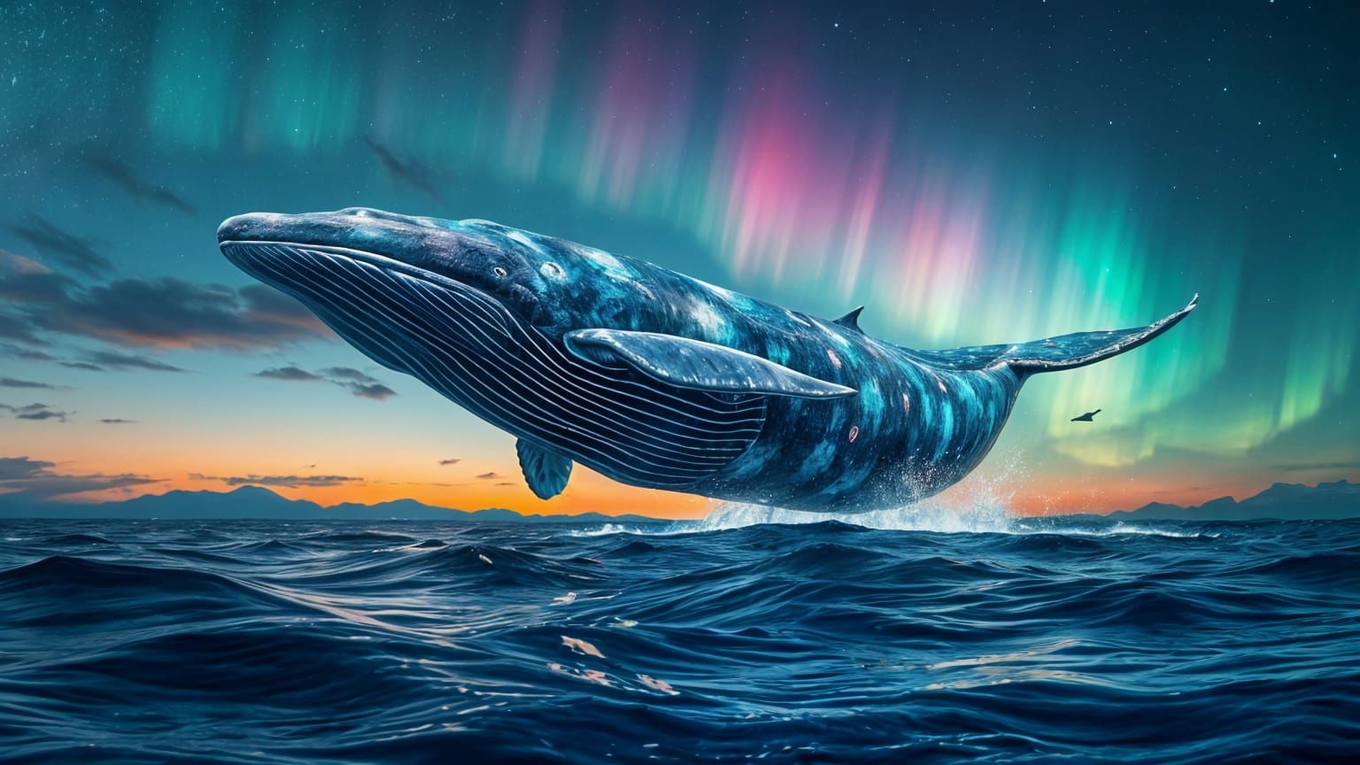 Cosmic Whale Breaching Twilight Ocean Surface