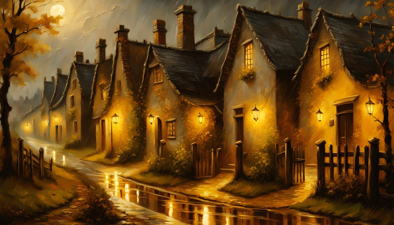 Renaissance Village in Rembrandt-Style Chiaroscuro