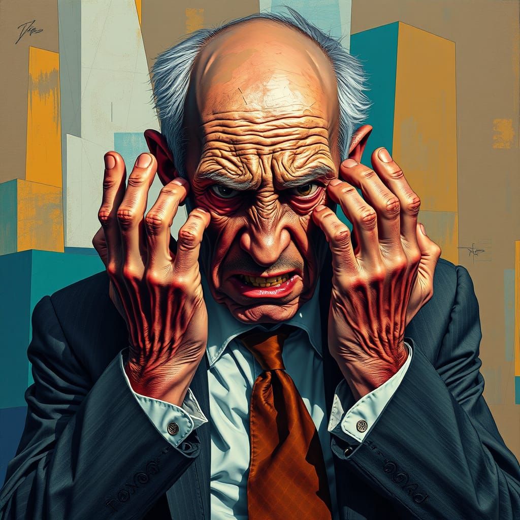 Tormented Figure in Art Deco Chaos