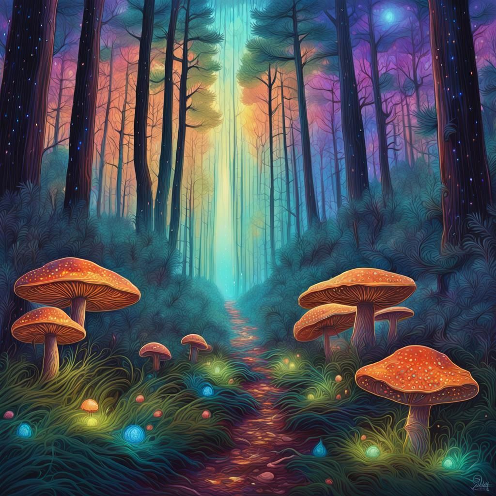 Rain Drenched Trees: Mythic Realism Landscape