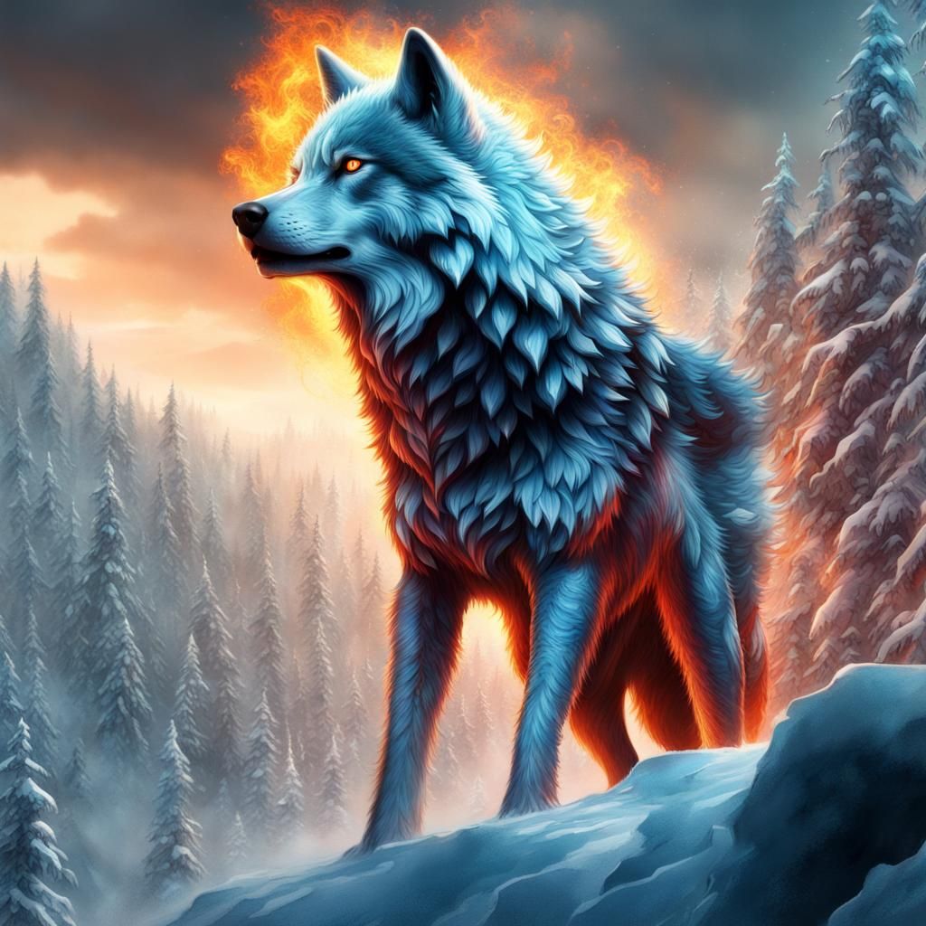 Epic Fire and Ice Wolf Digital Painting