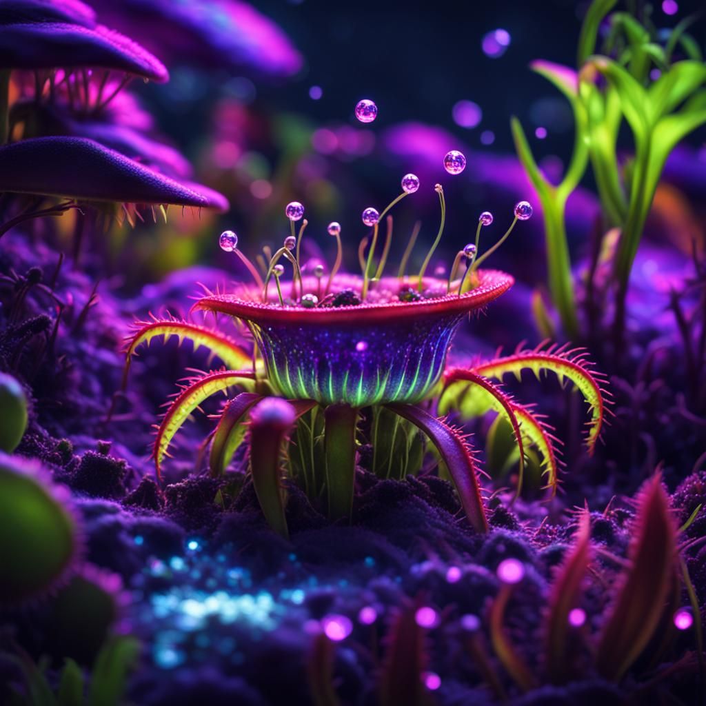 Glowing Venus Flytrap in Fantasy Garden