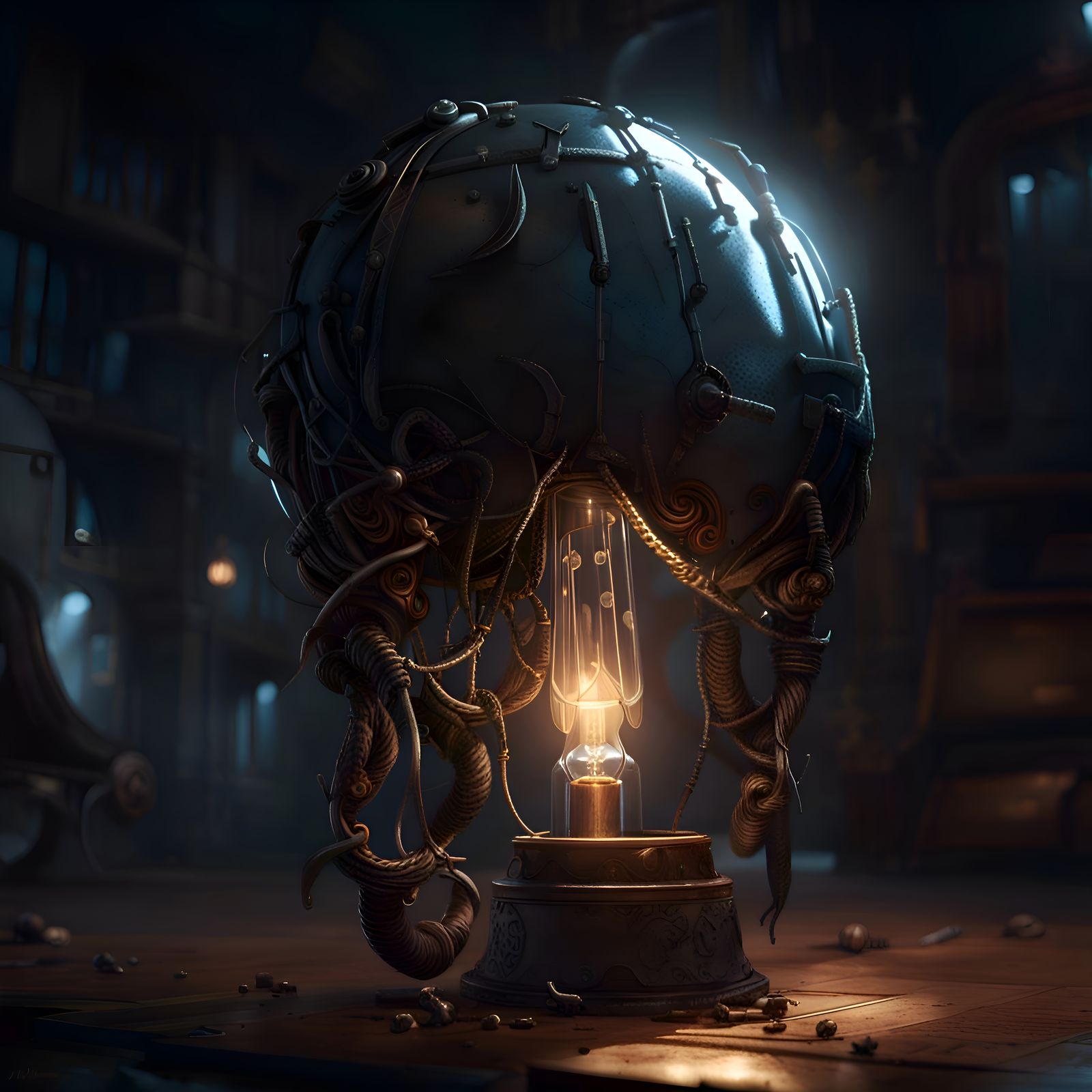 Apocalyptic Lightbulb in Dark Fantasy Style
