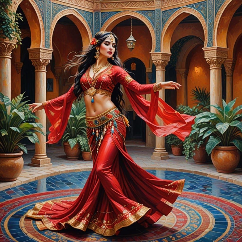 Graceful Bellydancer in Eastern Courtyard Painting