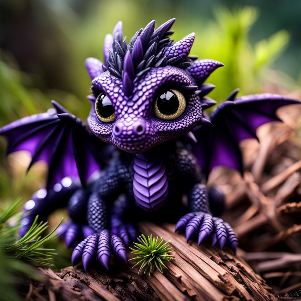 Adorable Ombre Chibi Forest Dragon with Pine Needle Scales