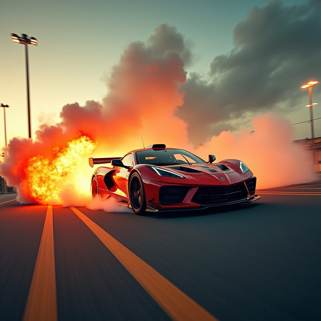 Red Race Car Skidding: High-Octane Action Photography