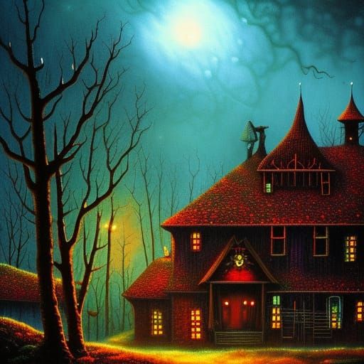 Eerie Doom House in Surrealist Style