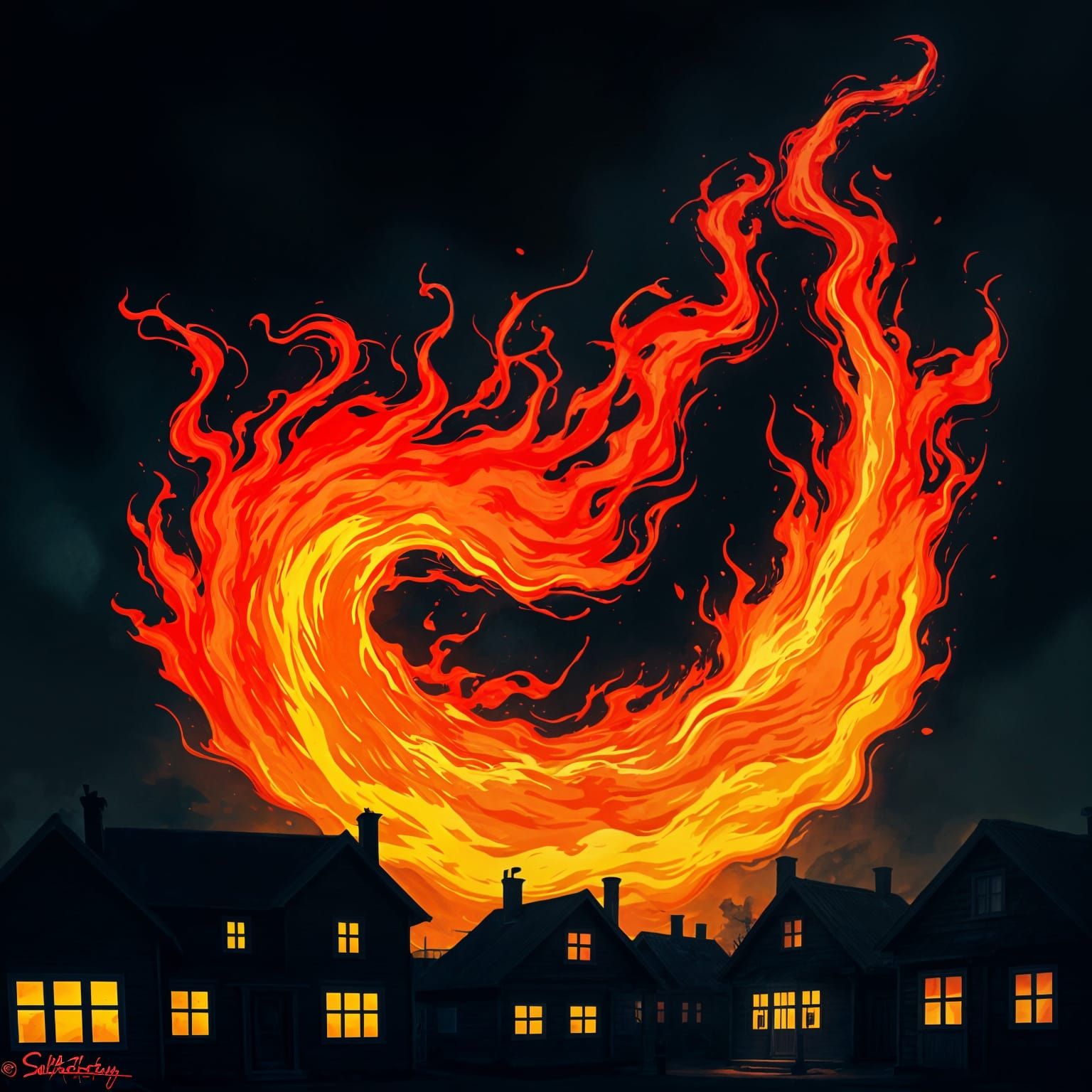 Flaming Serpent Soars Across Night Sky, Ukrainian Houses Sil...