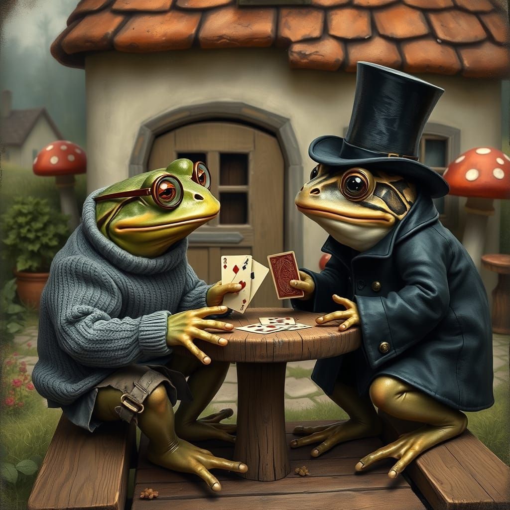 Frog and Toad Engage in Whimsical Card Game