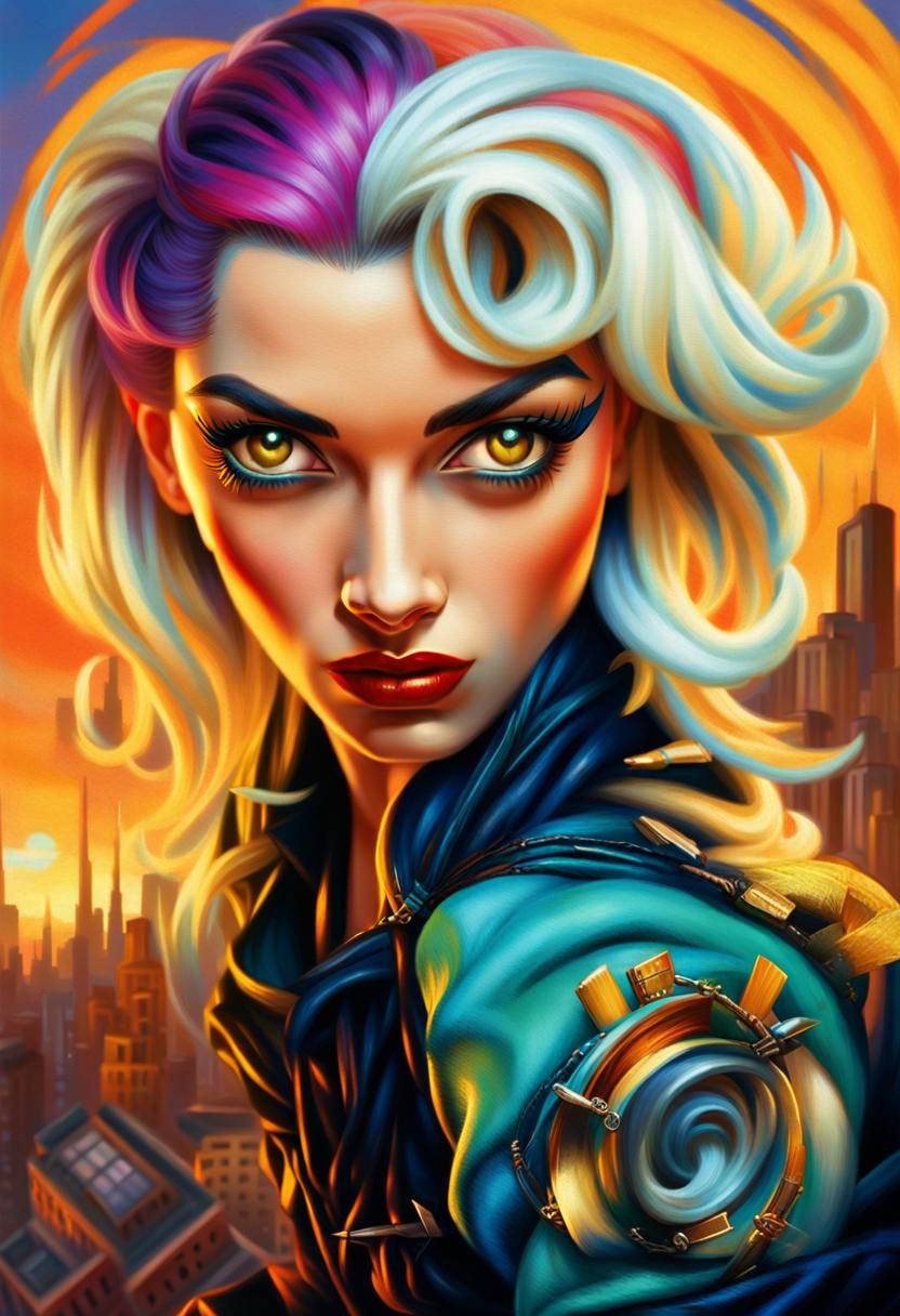 Art Deco Punk Pin-Up Portrait in Dieselpunk Style