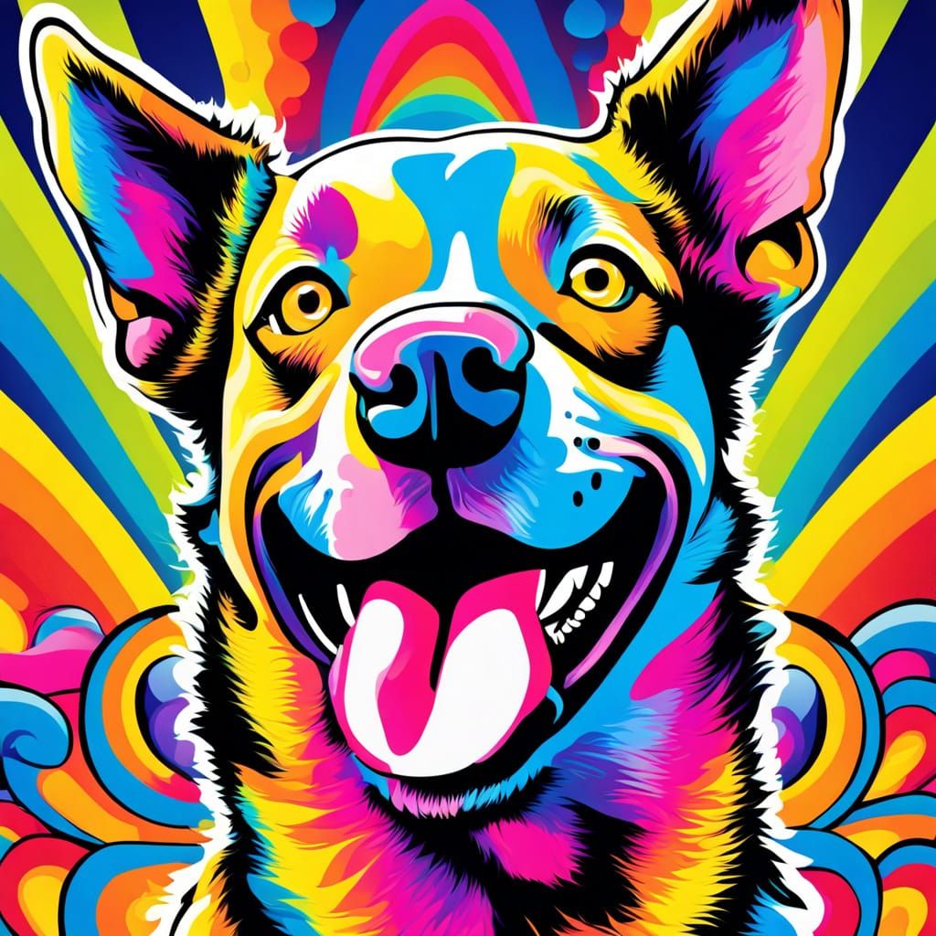 Psychedelic Dog Portrait with Tongue Out