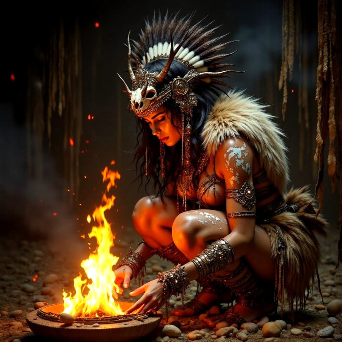 Depiction of a female warrior in traditional dress